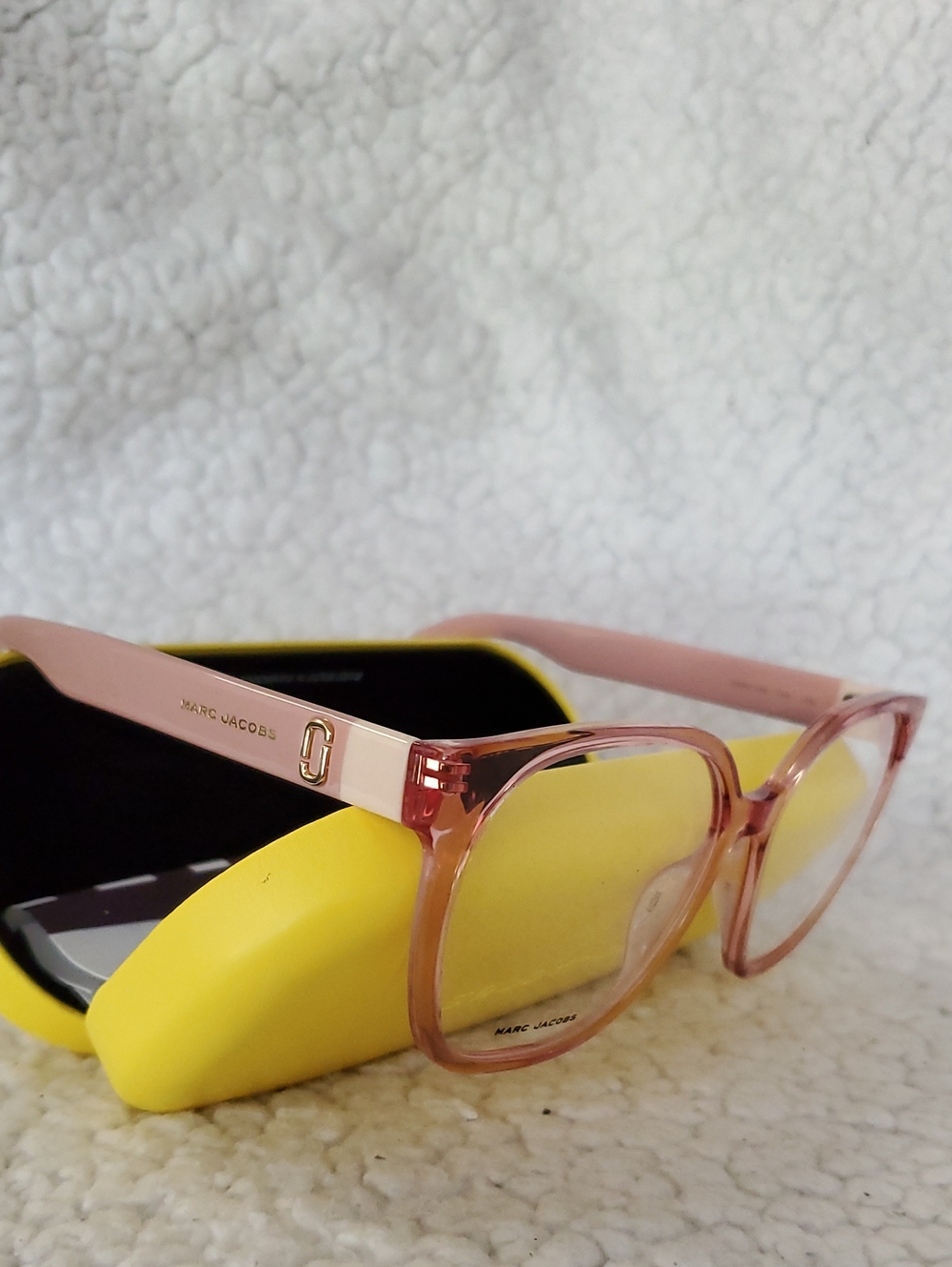 Marc Jacobs Rose Pink Transparent Frame Sunglasses with Yellow Case